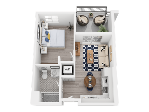 Floor plan for 1 bed, 1 bath, 445 sqft